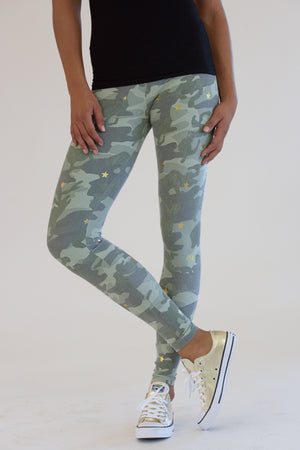 Vintage Washed Camo Leggings w/ Gold Stars