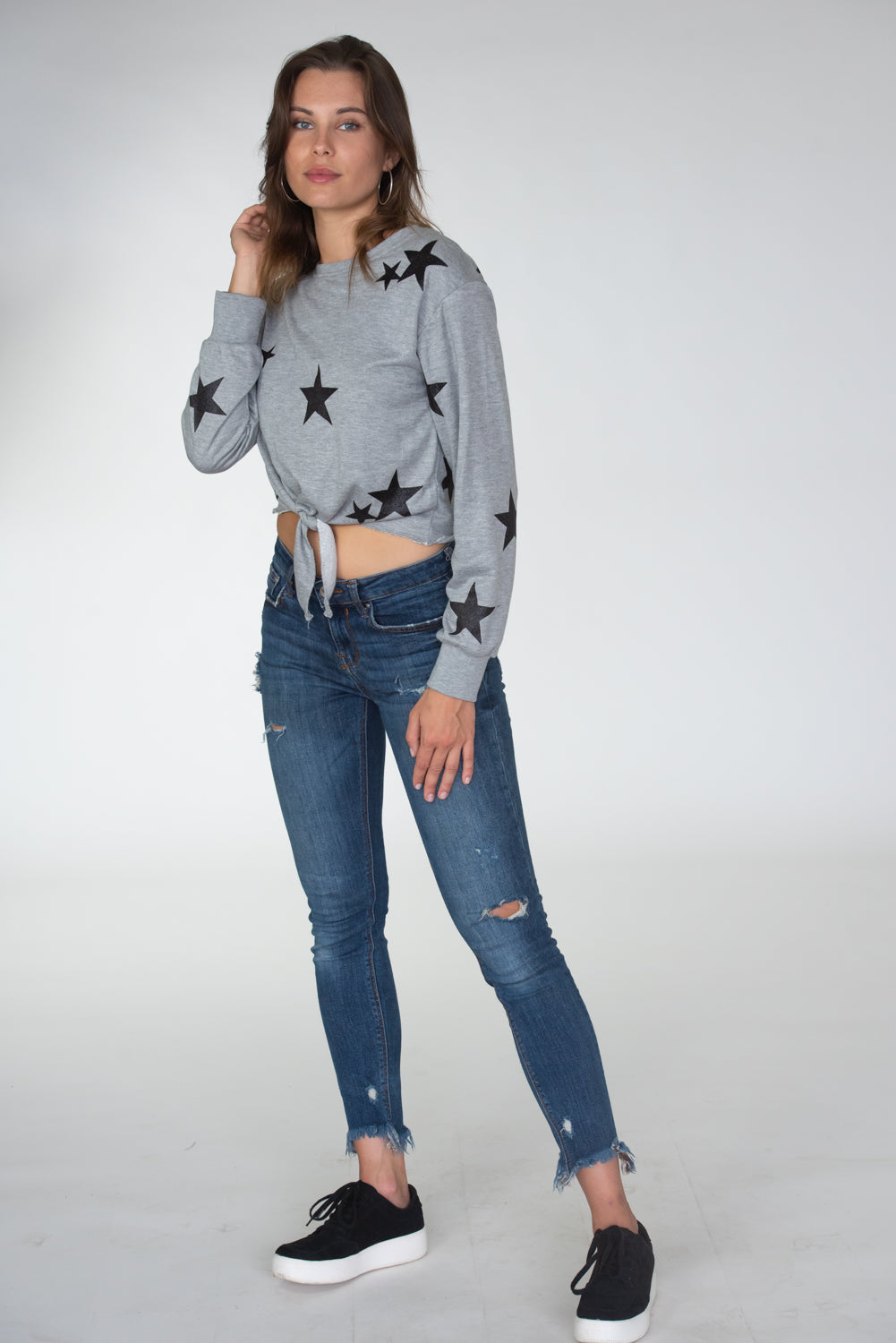 Cropped Glitter Stars Sweatshirt
