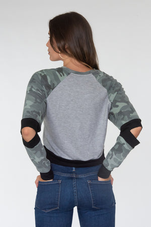 Cropped Camo Elbow Cutouts Sweatshirt