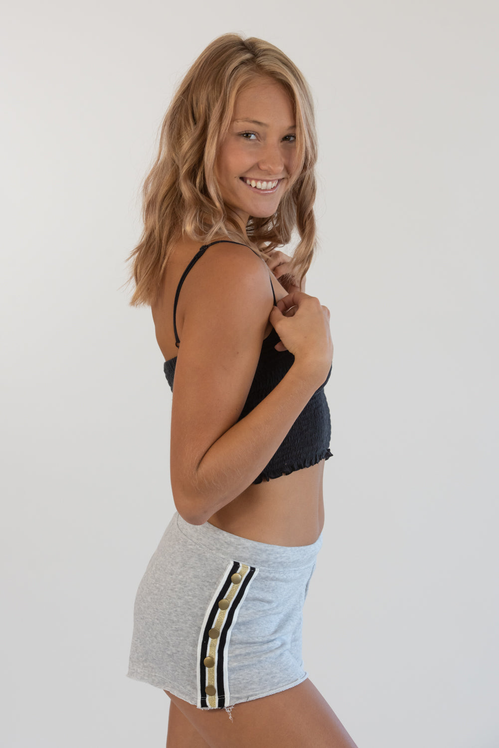 Heather Grey Snap Shorts W/ Gold Taping