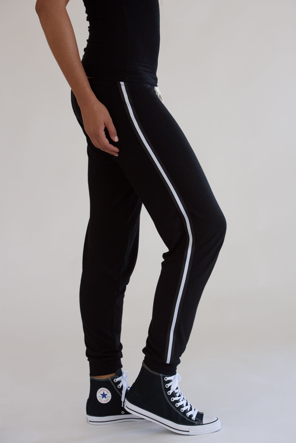 Black Sweatpants w/ Black and White Taping