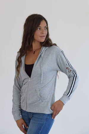 Heather Grey Distressed Black and White Taping Jacket