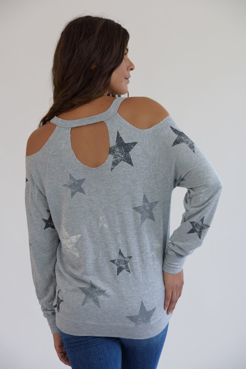 Heather Grey Cold Shoulder Stars Sweatshirt