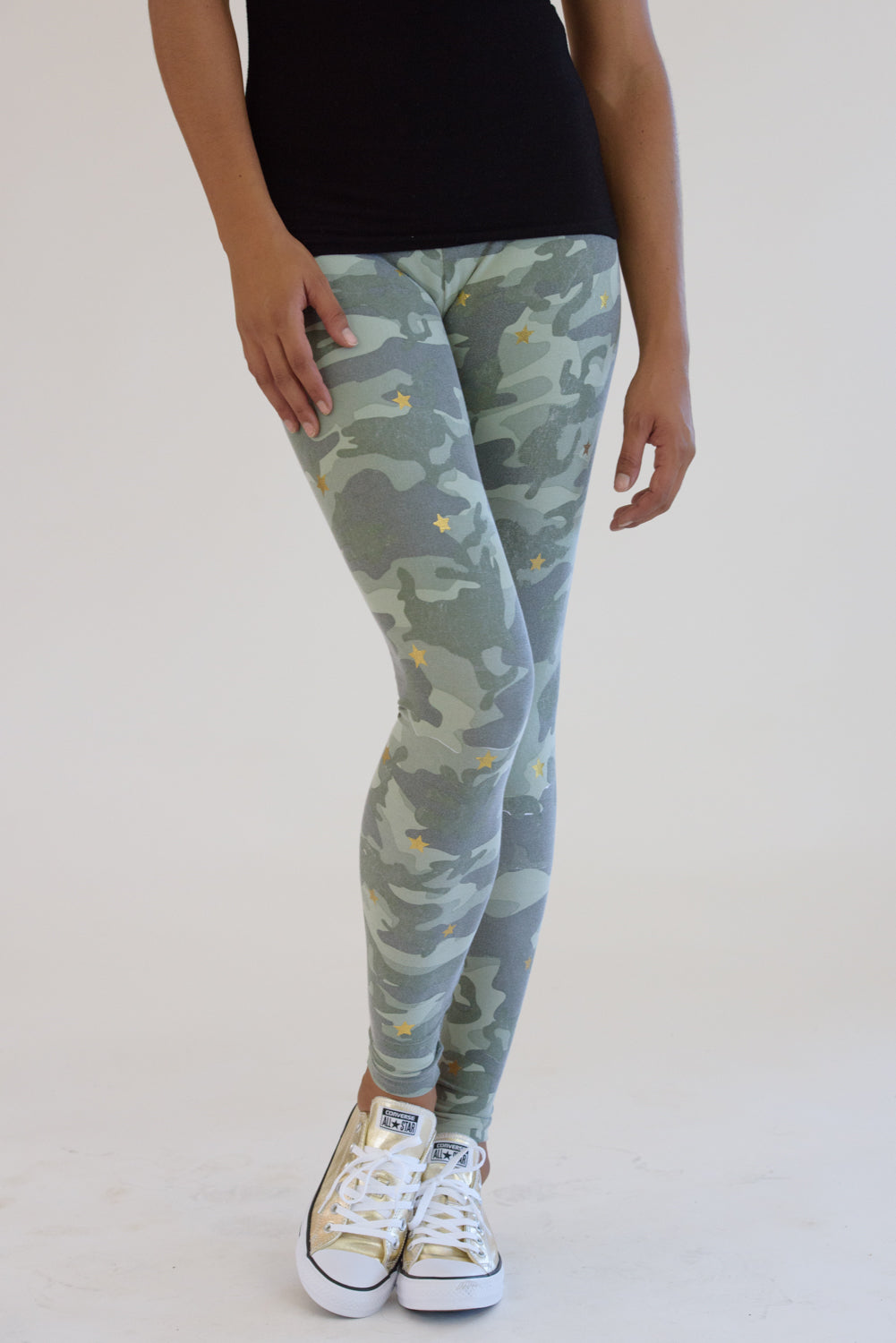Vintage Washed Camo Leggings w/ Gold Stars