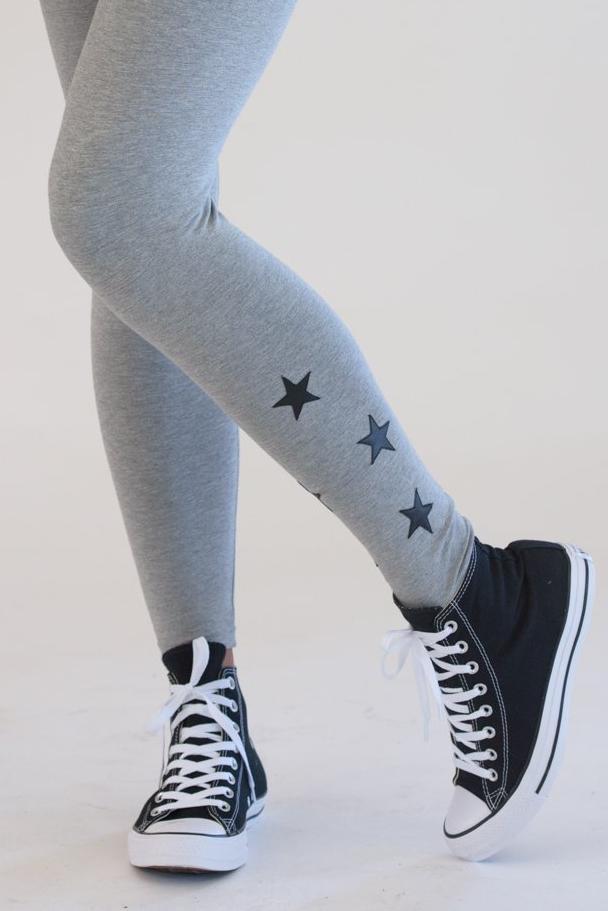 Heather Grey Leggings w/ Black Stars
