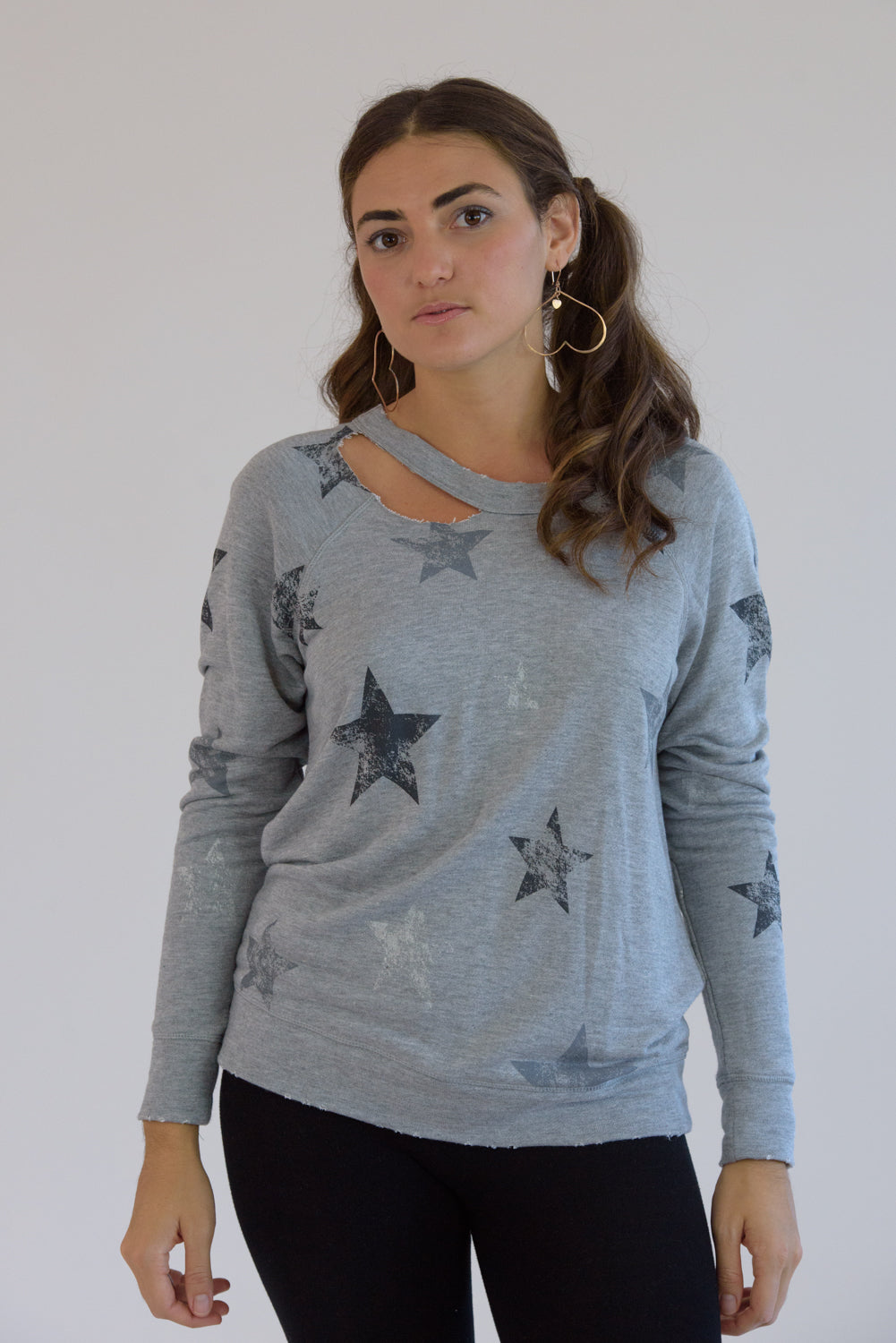 Heather Grey Distressed Stars Sweatshirt