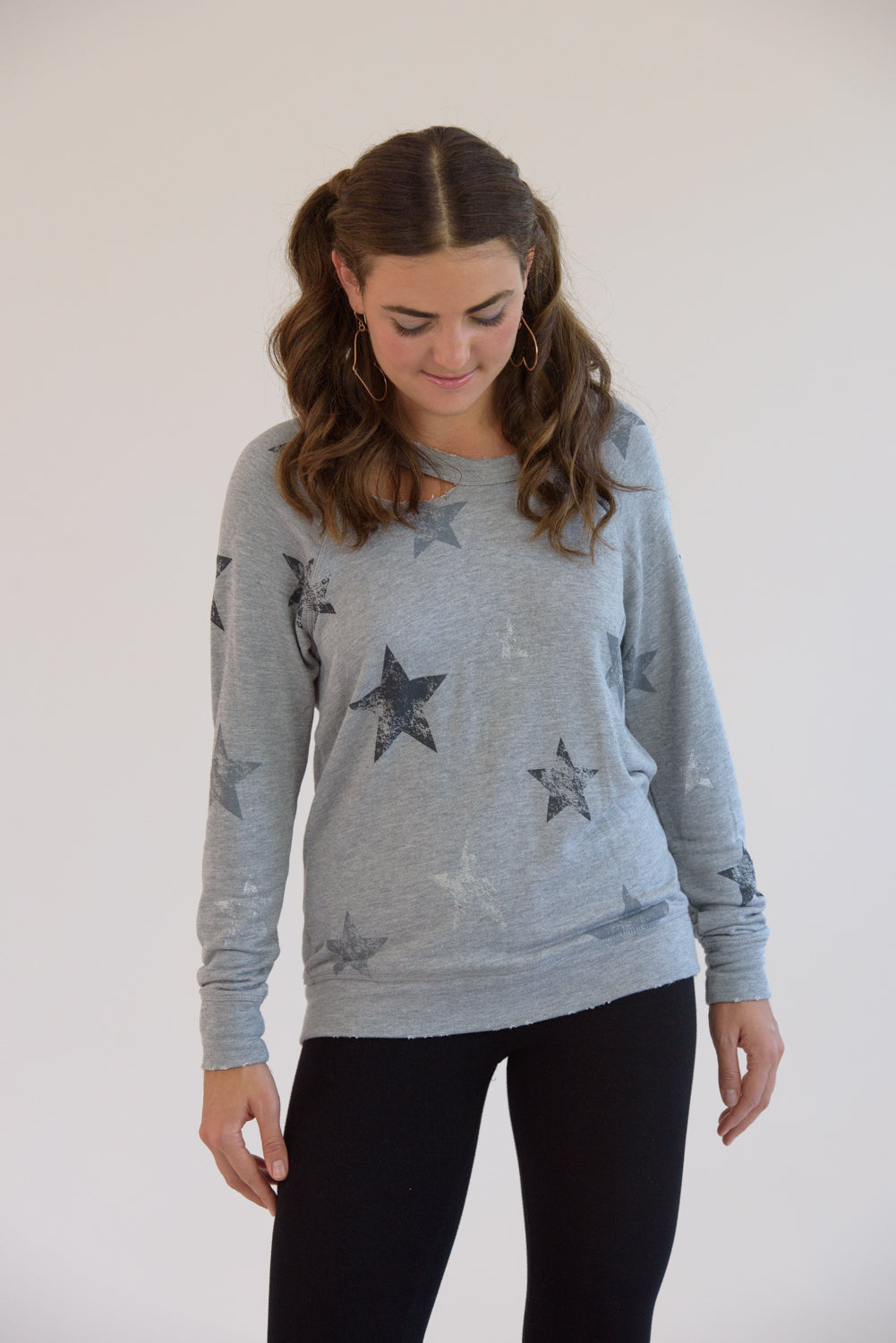 Heather Grey Distressed Stars Sweatshirt