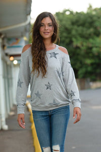 Heather Grey Cold Shoulder Stars Sweatshirt